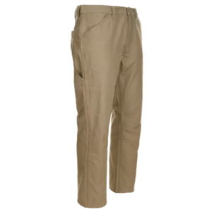 Khaki utility pants designed for durability and practicality, featuring multiple pockets, a relaxed fit, belt loops, and sturdy stitching suitable for work or casual wear.