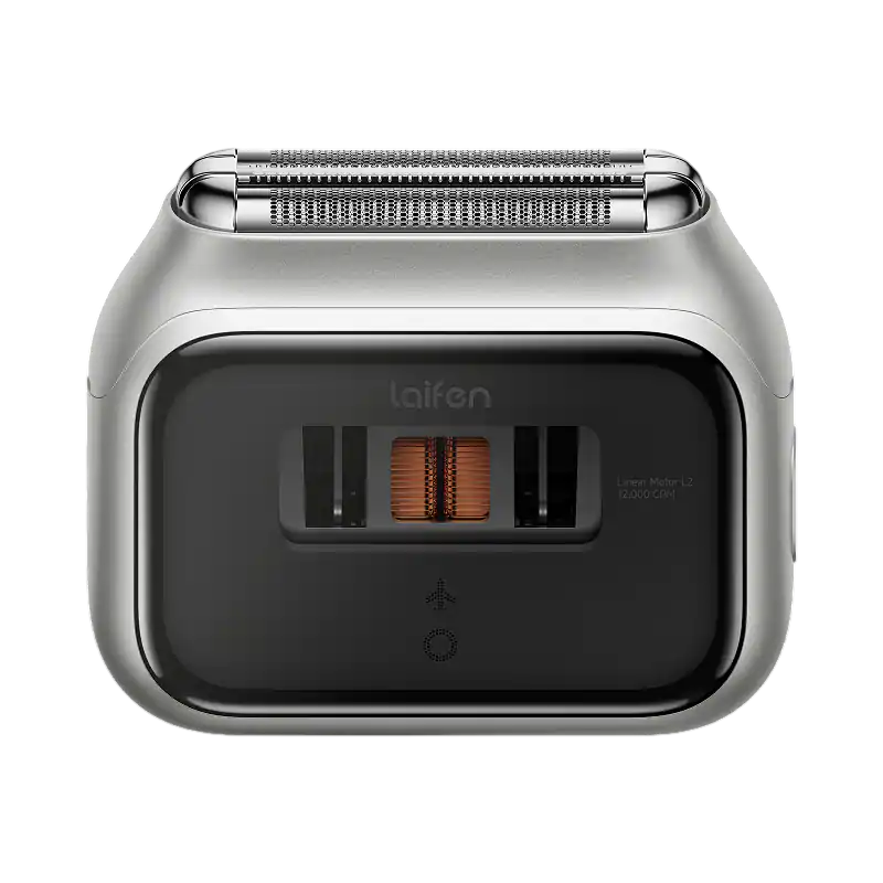 This is a Laifen electric shaver featuring a sleek silver design with a visible motor and foil blades for efficient shaving.