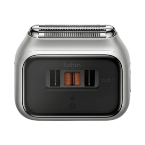 This is a Laifen electric shaver featuring a sleek silver design with a visible motor and foil blades for efficient shaving.