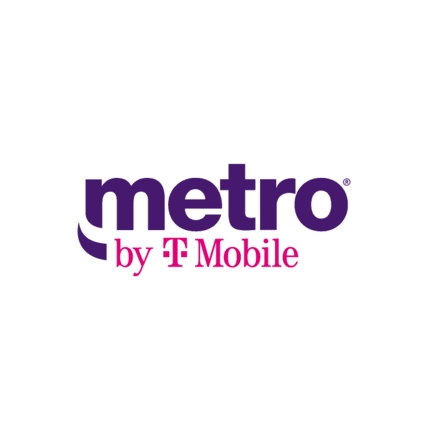 Logo for Metro by T-Mobile in purple and magenta lettering.