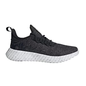 Adidas Men's Kaptir 3.0 Shoes feature a sleek black mesh upper with a large logo, lace-up design, and a chunky white speckled sole for added grip and style. Suitable for casual wear.
