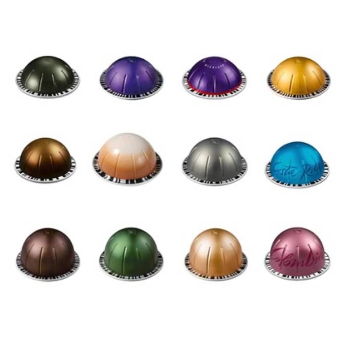The Nespresso 36ct variety pack showcases 12 different coffee pod flavors, each with distinct colors and labels. The pods include various roast profiles and origins for a diverse tasting experience.