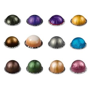 The Nespresso 36ct variety pack showcases 12 different coffee pod flavors, each with distinct colors and labels. The pods include various roast profiles and origins for a diverse tasting experience.