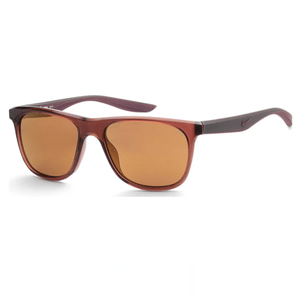 Rectangular brown sunglasses with orange-tinted lenses and a subtle logo on the temples.