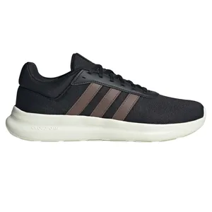 A black sneaker with brown stripes, featuring a white Cloudfoam sole, designed for comfort and casual wear.