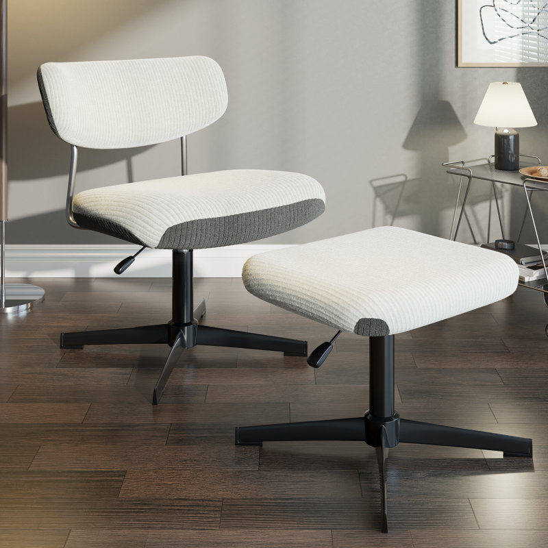 Modern swivel chair with a curved backrest and a textured two-tone seat on a four-spoke base.