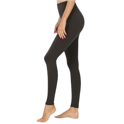 Black women's leggings, high-waisted, full-length, with a smooth, form-fitting silhouette and no visible logos or patterns, suitable for casual or athletic wear.