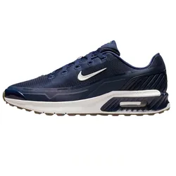 Navy blue Nike Air Max running shoe featuring a mesh upper, white Swoosh logo, and visible Air Max cushioning in the heel.