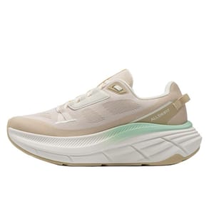 A beige and white athletic sneaker with a chunky sole, mesh upper, and a touch of mint green detailing. The design features \“ALLSWIFT\“ branding on the side.