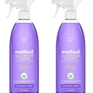 Two bottles of Method All-Purpose Cleaner in lavender fragrance, 28 oz each, designed for multi-surface cleaning with plant-based, biodegradable formula.