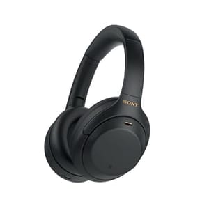 Black over-ear headphones with a minimalistic design and Sony branding, featuring large cushioned ear cups.