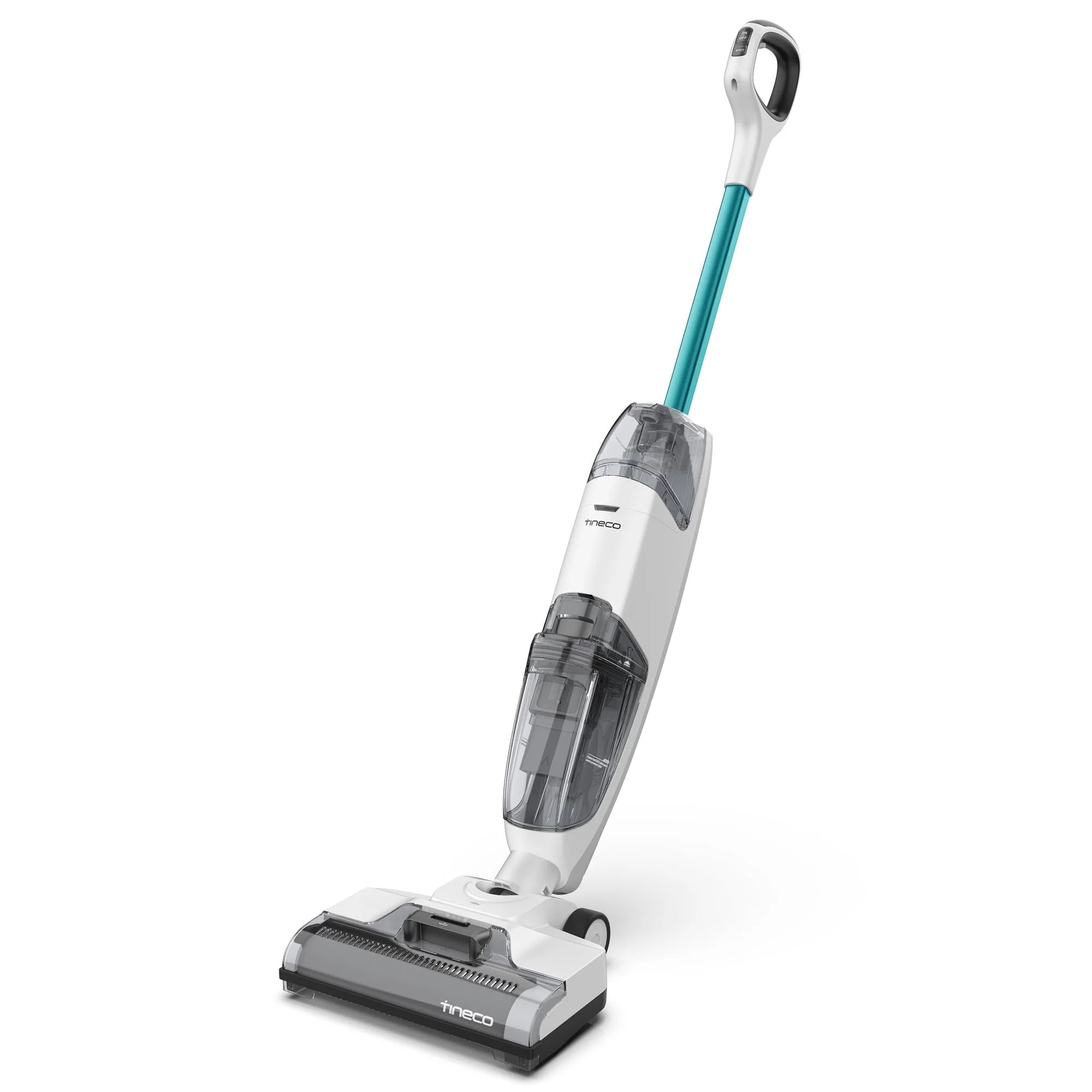 The Tineco iFloor Cordless Wet/Dry Vacuum is a slim, upright cleaning device designed for both wet and dry messes. It features a compact build with a water tank and detachable parts for easy handling and storage.