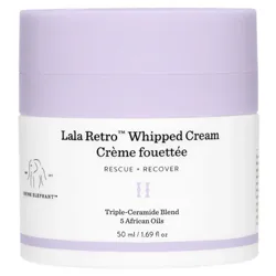 Lala Retro Whipped Cream by Drunk Elephant is a rescue and recover moisturizer featuring a triple-ceramide blend and five African oils, available in a 50 ml (1.69 fl oz) container.