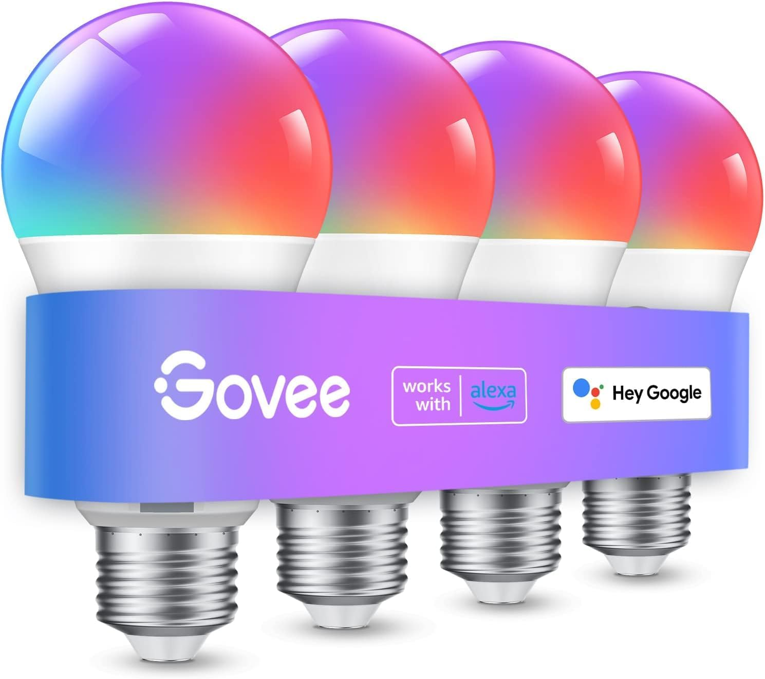 A set of Govee smart LED bulbs compatible with Alexa and Google Assistant, featuring multicolor capability.
