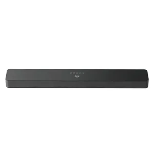A Fire TV soundbar with touch controls on top, featuring a sleek, minimalist design.