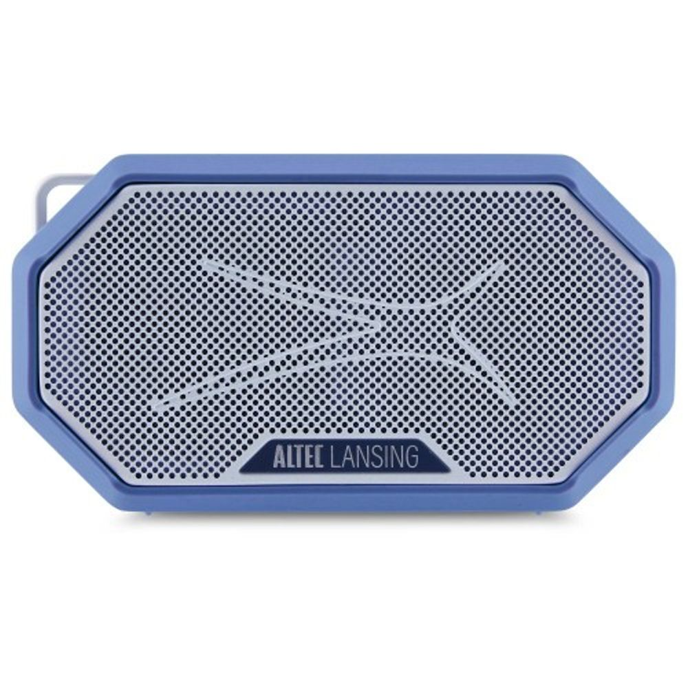 A blue Altec Lansing portable Bluetooth speaker with a rugged design and a front metal grille displaying the brand logo.