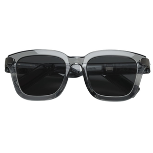 Stylish black sunglasses with a transparent frame and dark lenses, featuring a classic square shape.