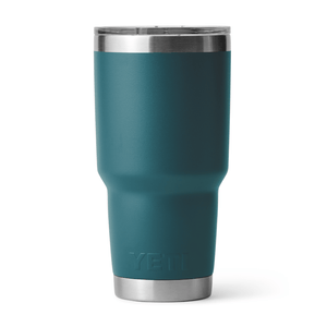 A teal-colored Yeti Agave 30oz tumbler with a stainless steel rim and embossed logo towards the bottom.