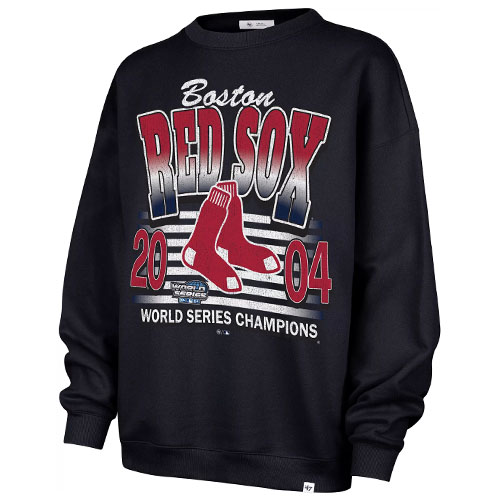 Boston Red Sox sweatshirt featuring \“2004 World Series Champions\“ design with team logo and colors.