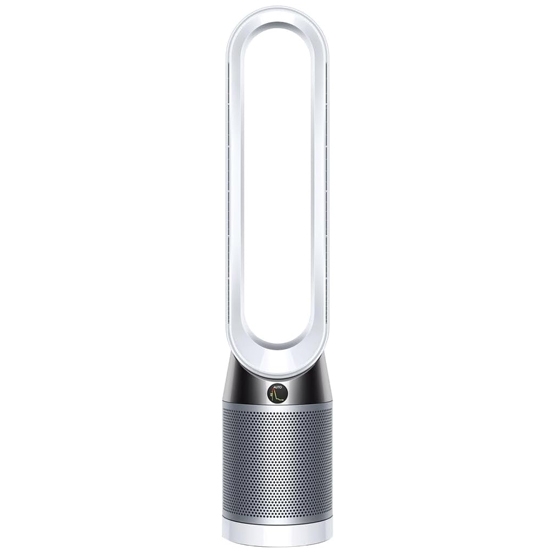 Dyson TP4A Pure Cool Fan, refurbished, combines air purification and cooling with a bladeless design, featuring HEPA filtration and oscillation for even airflow distribution.