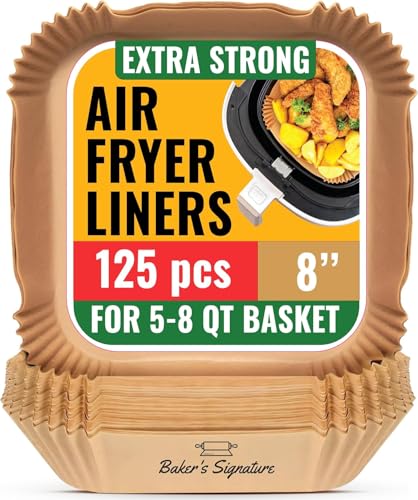 Extra strong air fryer liners, 125 pieces, 8 inches, suitable for 5-8 quart baskets.