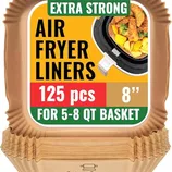 Extra strong air fryer liners, 125 pieces, 8 inches, suitable for 5-8 quart baskets.