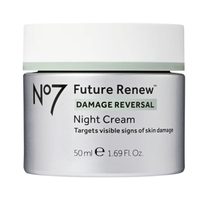 No7 Future Renew Damage Reversal Night Cream, 50 ml (1.69 Fl. Oz.), targets visible signs of skin damage.