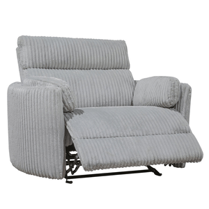 Extra-Wide Power Gliding Recliner upholstered in soft chenille fabric with a ribbed texture, featuring a plush headrest and armrests for enhanced comfort, and a metal base for support.