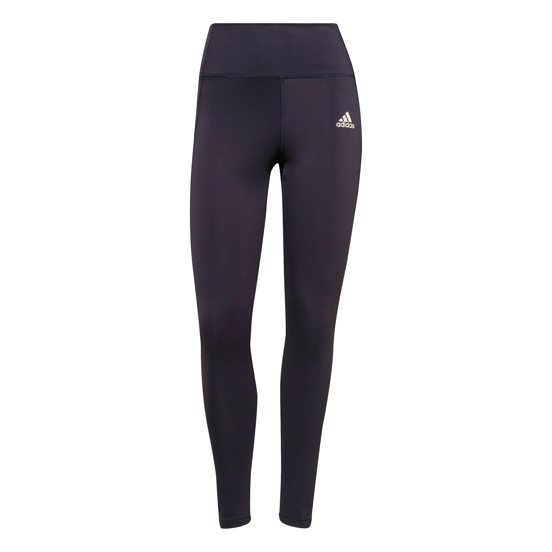 Black adidas leggings with a high-waisted design and the adidas logo on the upper left.