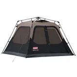 A Coleman Instant Tent with a cube design featuring large windows and a quick setup frame.