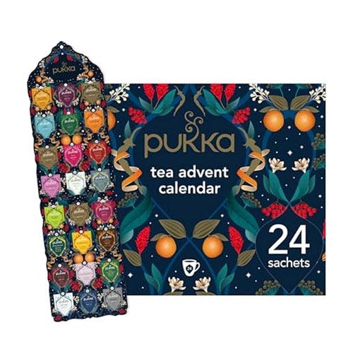 a blue box showcasing 24 varieties of tea