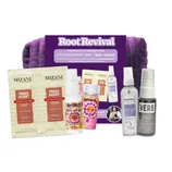 Root Revival Volume & Texture Beauty Bag includes Mizani Press Agent thermal smoothing packets, Amika frizz-fighting spray and perk-up dry shampoo, Goldwell weightless shine oil, and Verb ghost weightless conditioner spray.