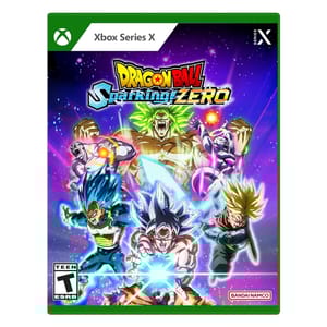 DRAGON BALL: Sparking! ZERO for Xbox Series X features dynamic cover art with iconic Dragon Ball characters in action poses, produced by Bandai Namco. Rated Teen by ESRB.