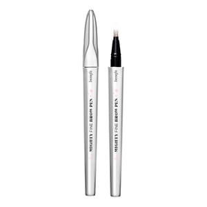 Two Benefit Cosmetics Mighty Fine Brow Pens shown with sleek silver packaging. The pens feature a fine-tipped applicator for precise eyebrow detailing and shaping.