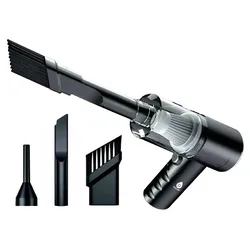 Cordless handheld vacuum cleaner with various attachments, including a narrow nozzle, a flat nozzle, and a brush attachment, designed for precise cleaning tasks.