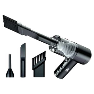 Cordless handheld vacuum cleaner with various attachments, including a narrow nozzle, a flat nozzle, and a brush attachment, designed for precise cleaning tasks.