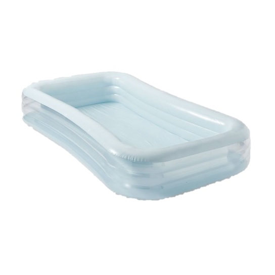 A light blue inflatable rectangular pool with multiple side layers for structural support.