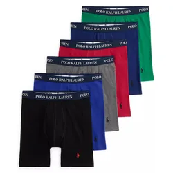 A set of Polo Ralph Lauren men's boxer briefs in various colors, each featuring a waistband with the brand name and an embroidered logo.