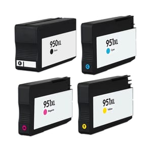 Four ink cartridges labeled 950XL Black, 951XL Cyan, 951XL Magenta, and 951XL Yellow.