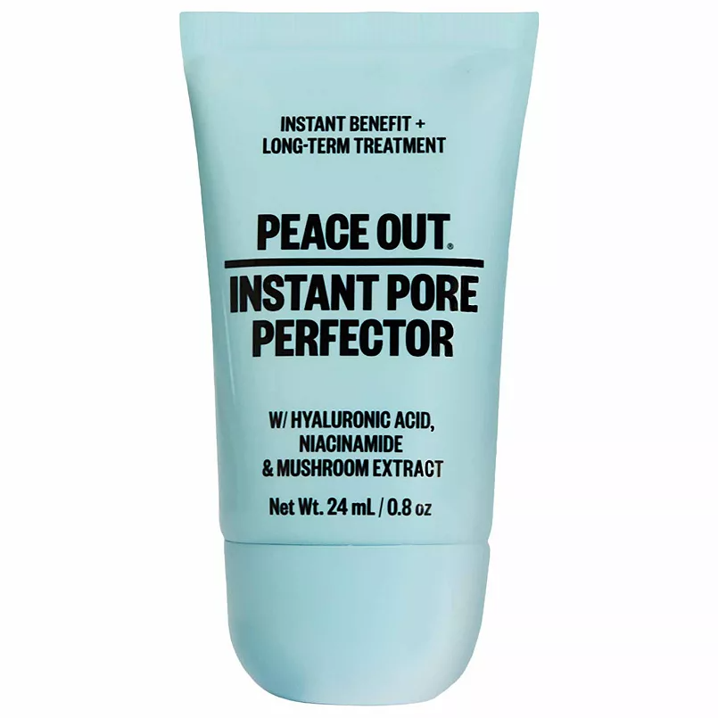 Peace Out Instant Pore Perfector, 24 mL (0.8 oz), contains hyaluronic acid, niacinamide, and mushroom extract for instant benefit and long-term treatment.