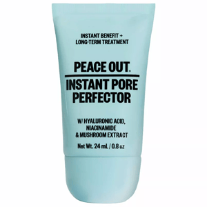 Peace Out Instant Pore Perfector, 24 mL (0.8 oz), contains hyaluronic acid, niacinamide, and mushroom extract for instant benefit and long-term treatment.