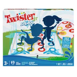 Twister Jr. Splash, a game for ages 3 and up, features a water-enhanced twist on the classic Twister game, requiring adult assembly.