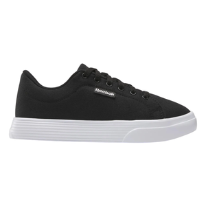 Black low-top sneaker with a white sole and the Reebok logo on the side.