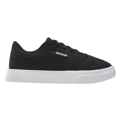 Black low-top sneaker with a white sole and the Reebok logo on the side.