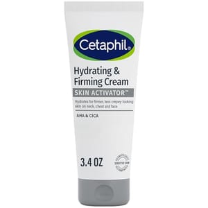 Cetaphil Hydrating & Firming Cream, Skin Activator, 3.4 oz, designed to hydrate and firm the neck, chest, and face with AHA & CICA. Suitable for sensitive skin.