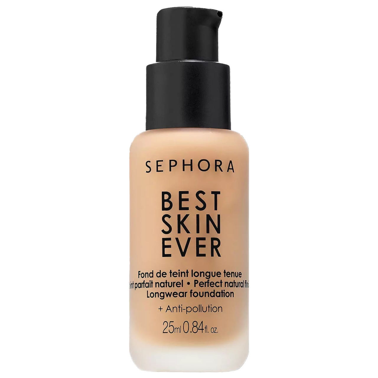 Sephora Best Skin Ever Foundation is a longwear foundation that offers a natural finish with anti-pollution properties, available in a 25ml (0.84 fl. oz.) bottle.