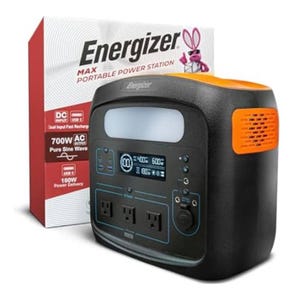 Energizer Max Portable Power Station with 700W AC output, pure sine wave, dual input fast recharge, and 100W USB-C power delivery.