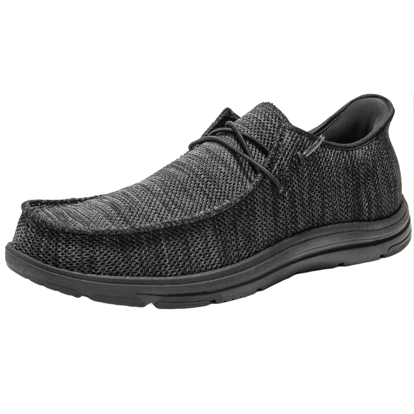 Men's Bruno Marc Loafers feature a textured black knit upper, cushioned insole, soft lining, and a flexible rubber sole for comfort and style.
