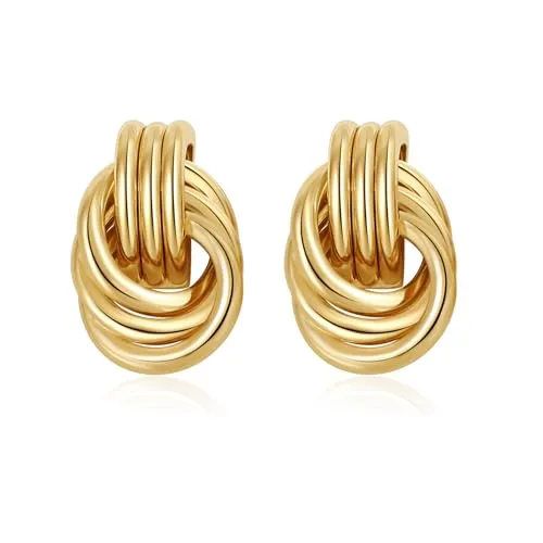 Gold-tone hoop earrings with an overlapping loop design.