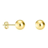 Pair of gold spherical stud earrings with butterfly backs, featuring a polished finish.
